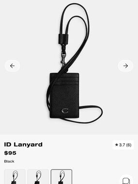 Coach Black Leather ID Card Lanyard with Signature C